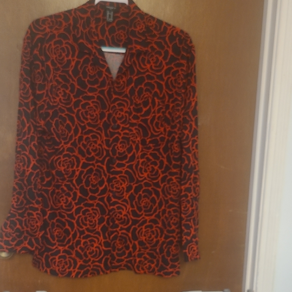 Forever 21 Black and Red Rose Pattern Shirt